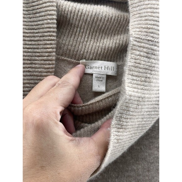 Garnet Hill Women's Large Cashmere Turtleneck Sweater Poncho Cape Minimalist Tan - Picture 2 of 6